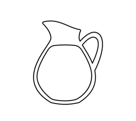 Decanter with a drink, black line. Vector illustration of a drink in a vessel in a cartoon childish style. Isolated funny clipart on white background. cute printのイラスト素材