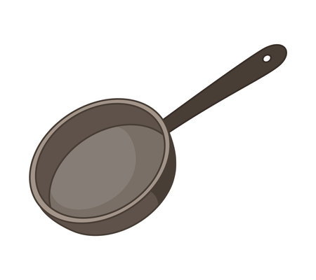 Empty frying pan. Vector illustration of kitchen utensils in cartoon childish style. Isolated funny clipart on white background. cute printのイラスト素材