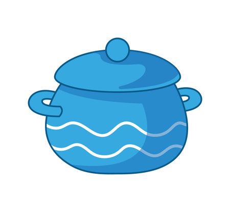 Blue soup pot. Vector illustration in cartoon childish style. Isolated funny clipart on white background. cute printのイラスト素材