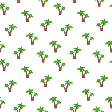 Seamless pattern with cartoon palm trees on a white background. Vector illustration in a minimalistic flat style, hand drawn. Textile printing, print design, postcardsのイラスト素材