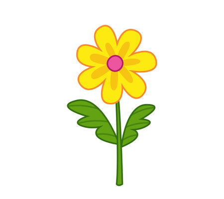 Yellow Chamomile flower. Vector illustration in cartoon childish style. Isolated funny clipart on white background. cute printのイラスト素材