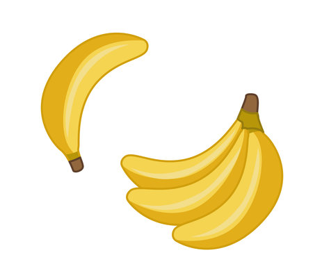 Banana set and Bundle of three bananas. Vector illustration of fruits in cartoon childish style. Isolated funny clipart on white background. cute printのイラスト素材