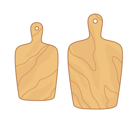 A set of small and large wooden cutting board for the kitchen. Vector illustration in cartoon childish style. Isolated funny clipart on white background. cute printのイラスト素材