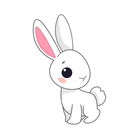 Cartoon cute easter bunny sitting. Hare kid drawing. spring easter holiday. Vector illustration of an animal character in a cartoon childish style. Isolated clipart on white backgroundのイラスト素材