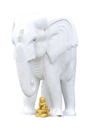 White elephant statue with small chinese lion statueの写真素材