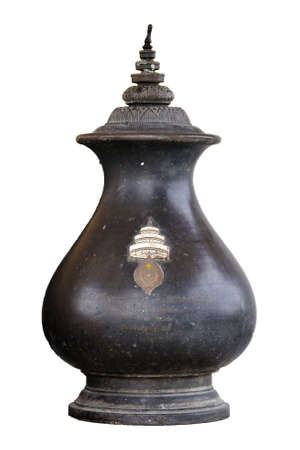 Thai style old jar on white backgroundの写真素材