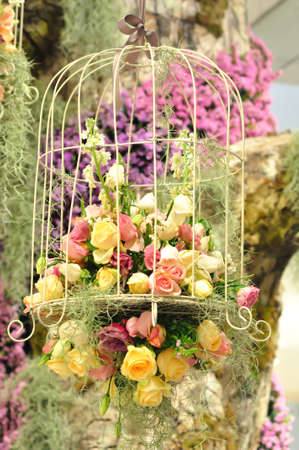 Decoration of colorful flower in cageの写真素材