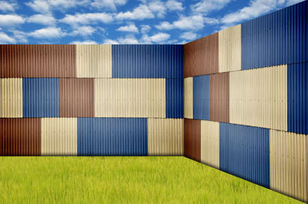 Metal sheet fence in garden