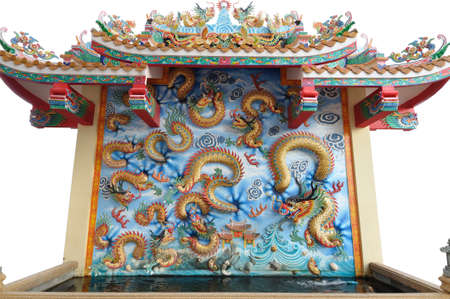 Chinese style dragon stucco on wallの写真素材