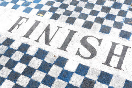 Finish label on jogging lane in gardenの写真素材