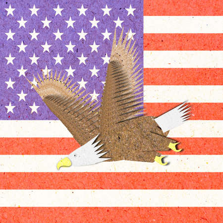Eagle recycle paper craft with America flag for backgroundの写真素材