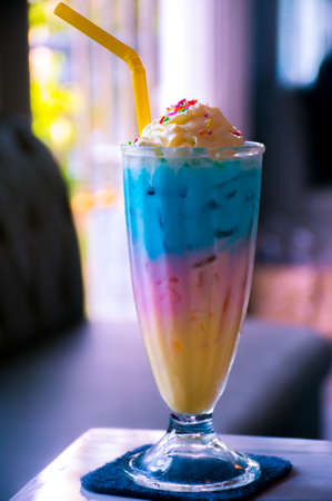 Colorful Drink on wooden tableの写真素材