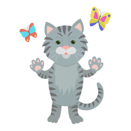 Hand drawn cat. Natural colors. Collection of vector hand drawn elements. Illustrationの写真素材