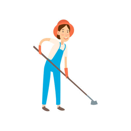 Flat design farmers set illustration vector. Farmer is going to cultivate the beds.のイラスト素材