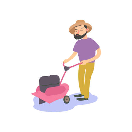 Farmers planting a crop. Farmer cultivates bedsのイラスト素材