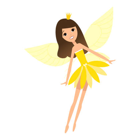 Beautiful fairy dances in her colorful outfits and yellow dressの写真素材