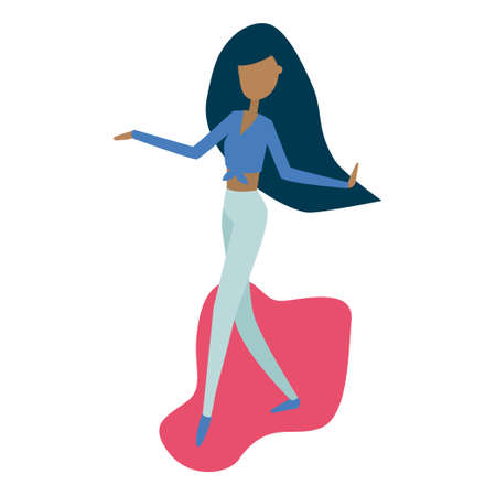 Happy girl character design. Girl dancing vector.のイラスト素材
