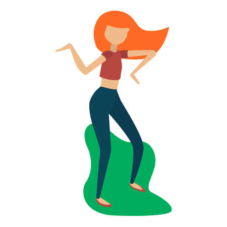 Happy girl character design. Girl dancing vector.のイラスト素材