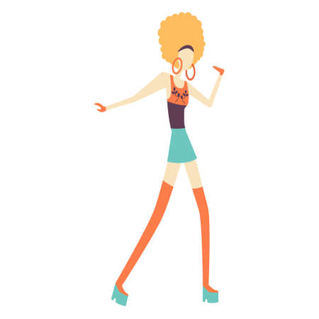 Happy girl dancing and having fun at a party. People dancing vector.のイラスト素材