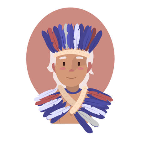 Young Indian dressed in a beautiful national hat with feathers.