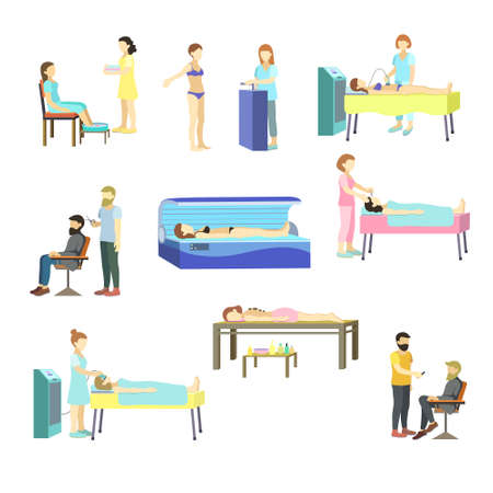 People watch their appearance and come to do cosmetology procedures, make a haircut, pedicure, manicures, etc.のイラスト素材