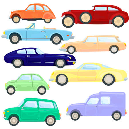 Vector illustration of beautiful retro cars. Vintage cars vectors. Illustration isolated on white background.のイラスト素材