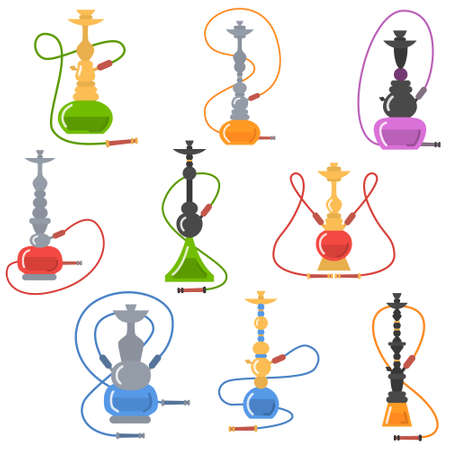olorful set of hookah labels of different shapes and design elements.のイラスト素材