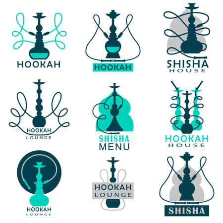 Set in reserved colors hookah labels for menus in different forms and design elements.のイラスト素材