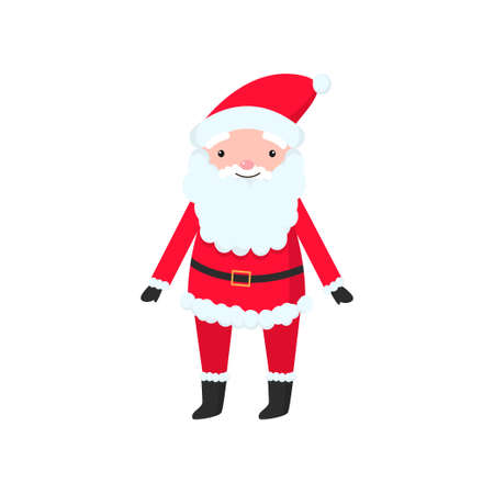 Bright and cheerful Santa Claus in a red suit and a long and thick beard congratulates everyone on the New Year. Vector illustration isolated on white background.のイラスト素材