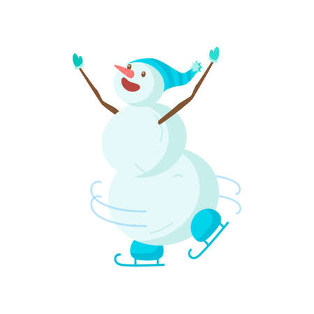 Funny funny snowman with a nose in the form of a carrot. Symbol of the year of the year. Vector illustration isolated on white background.のイラスト素材