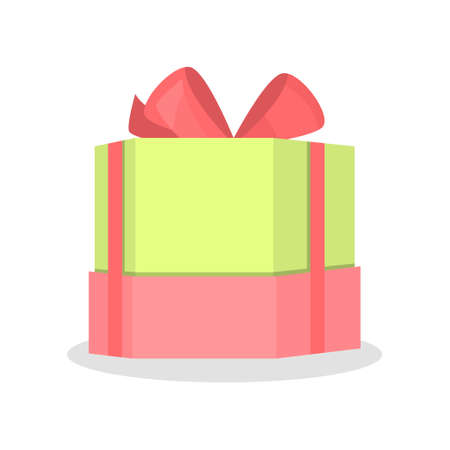 Nice colored box with a wonderful beautiful bow in which a gift is presented for a loved one for an important event for him. Vector illustration isolated on white background.のイラスト素材
