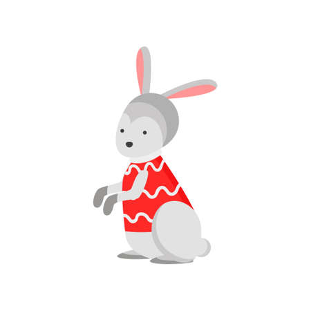 Cute good bunny symbol of the new year. Bunny in a trendy New Year sweater. Vector illustration isolated on white background.のイラスト素材