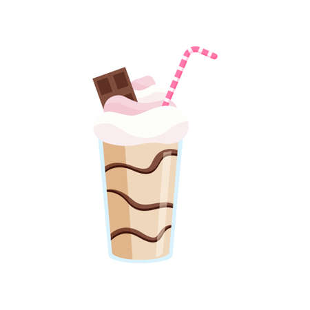 Beautiful milkshakes in transparent glasses made from different ingredients. Illustration isolated on white background.のイラスト素材