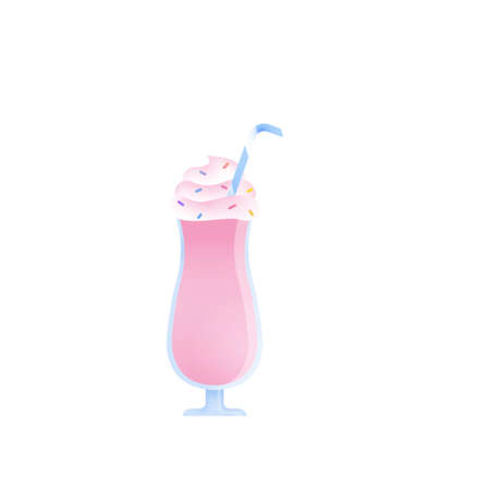 Beautiful milkshakes in transparent glasses made from different ingredients. Illustration isolated on white background.のイラスト素材