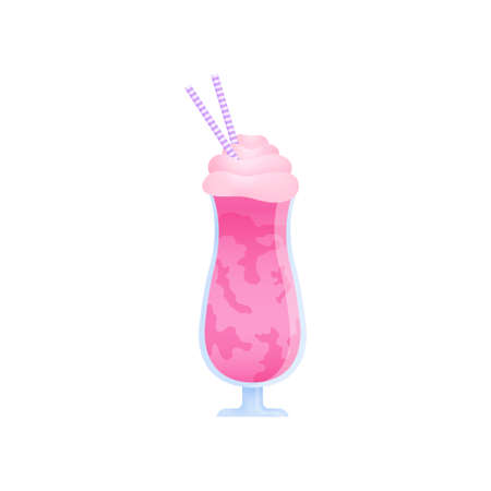 Beautiful milkshakes in transparent glasses made from different ingredients. Illustration isolated on white background.のイラスト素材