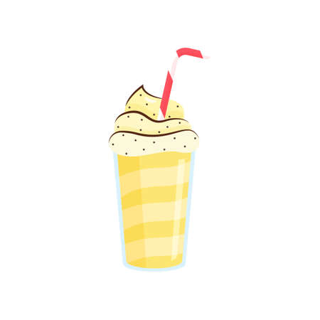 Beautiful milkshakes in transparent glasses made from different ingredients. Illustration isolated on white background.のイラスト素材