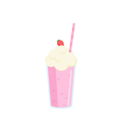 Beautiful milkshakes in transparent glasses made from different ingredients. Illustration isolated on white background.のイラスト素材