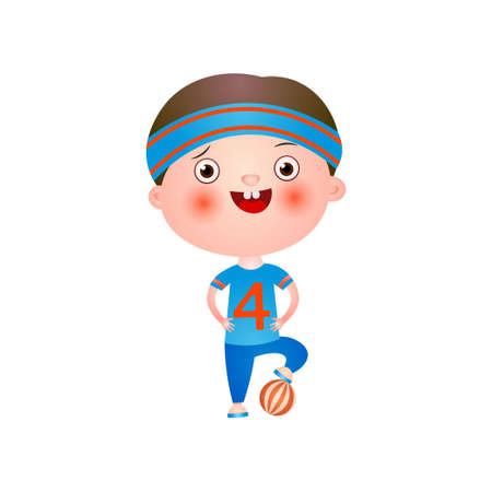 Funny cute little boy with funny haircut spends his free time having fun and playing. Vector illustration isolated on white background.のイラスト素材