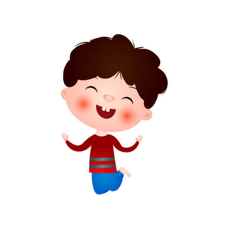 Funny cute little boy with funny haircut spends his free time having fun and playing. Vector illustration isolated on white background.のイラスト素材