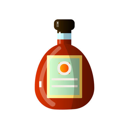 Alcoholic drink in a beautiful glass bottle of unusual shape on white background. Vector illustration isolated on white background.のイラスト素材
