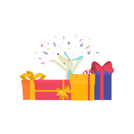 Cute cheerful dog is having fun and having a great time at a party.のイラスト素材