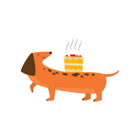 Cute cheerful orange dog is having fun and having a great time at a party.のイラスト素材