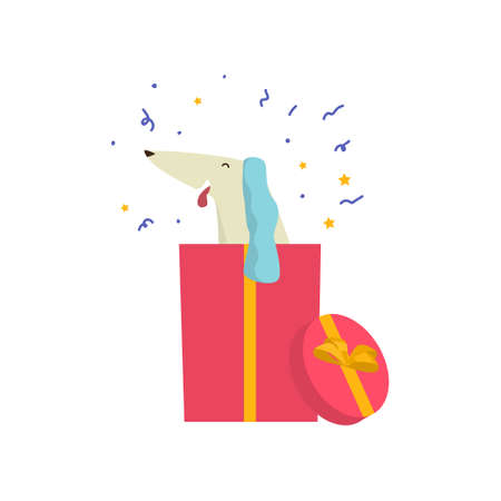 Cute cheerful dog is having fun and having a great time at a party.のイラスト素材