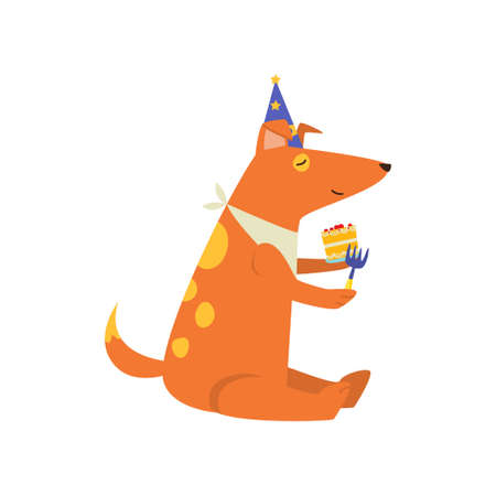 Cute cheerful orange dog is having fun and having a great time at a party.のイラスト素材