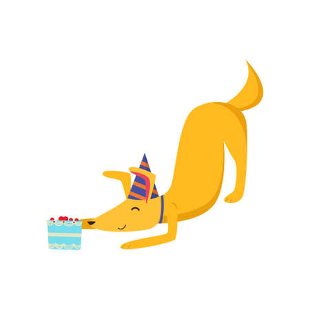 Honey cheerful orange dog is having fun and having a great time at a party. Vector illustration isolated on white background.のイラスト素材