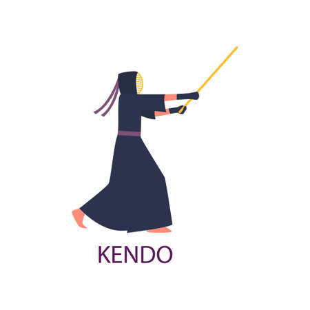 Athlete engaged in martial arts hones tricks and strokes. Practicing pain strokes. Vector illustration isolated on white background.のイラスト素材