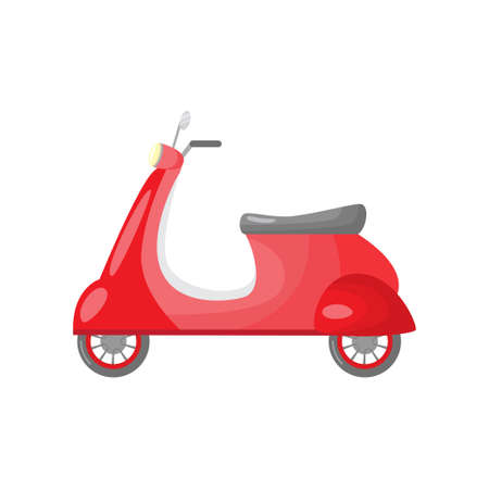 Beautiful colored two-wheeled scooter servants for movement and delivery. Vector illustration isolated on white background.のイラスト素材