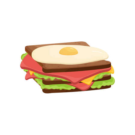 Delicious juicy sandwich with vegetables, cheese, meat, bacon, tomatoes and a crispy crust.のイラスト素材