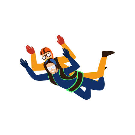 Skydiver engaged in a dangerous sport making jumps in the sky with a parachute. Extreme sport. Vector illustration isolated on white background.のイラスト素材