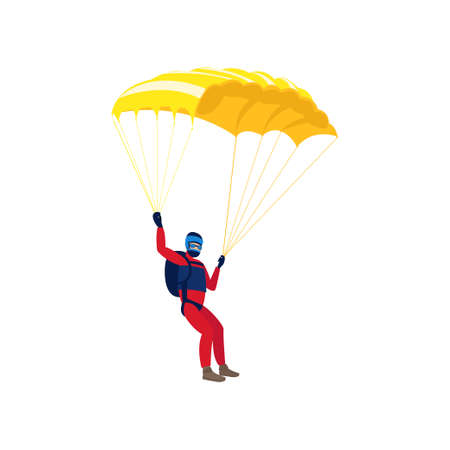 Skydiver engaged in a dangerous sport making jumps in the sky with a parachute. Extreme sport. Vector illustration isolated on white background.のイラスト素材